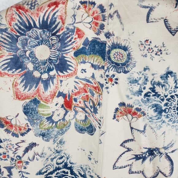 Coldwater Creek Blazer Women Petite Large Floral Cotton 3 button Jacket Cream - Picture 6 of 6